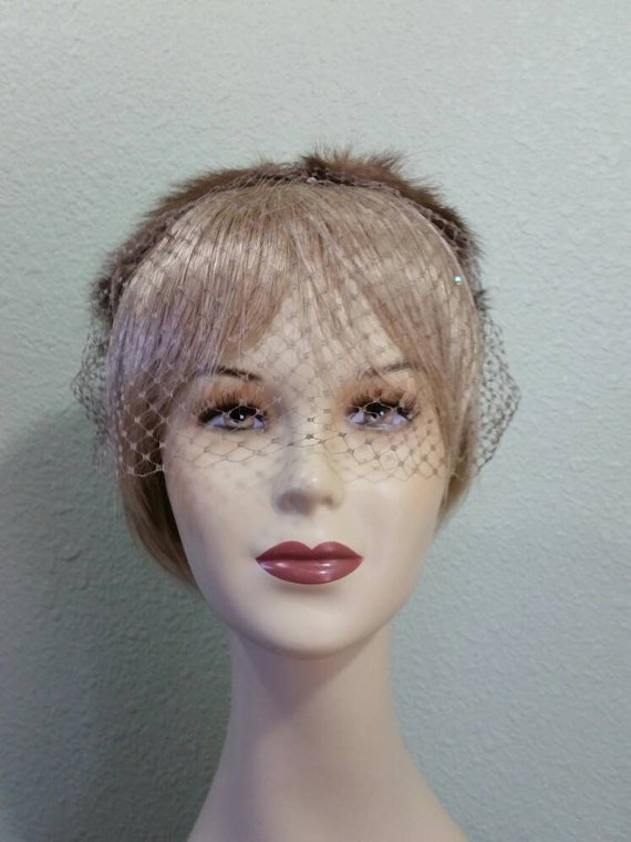 Vintage Mink Headpiece with Netting, 50's,  Mink … - image 3