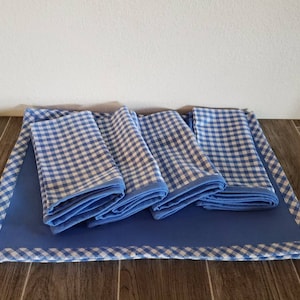 Vintage Blue and White Gingham Check Placemats and Napkin Set |  Summer Essentials Napkins and Placemats