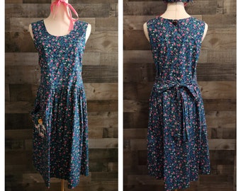 Prairie Style Jumper Dress With Matching Bonnet | Calico Floral Print Dress and Bonnet |