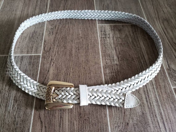 Vintage 1990's White Braided Leather Belt by Chic… - image 1