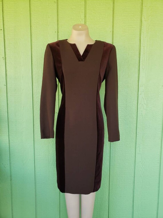 Vintage Louis Feraud Dress | Wool and Velvet Shea… - image 2