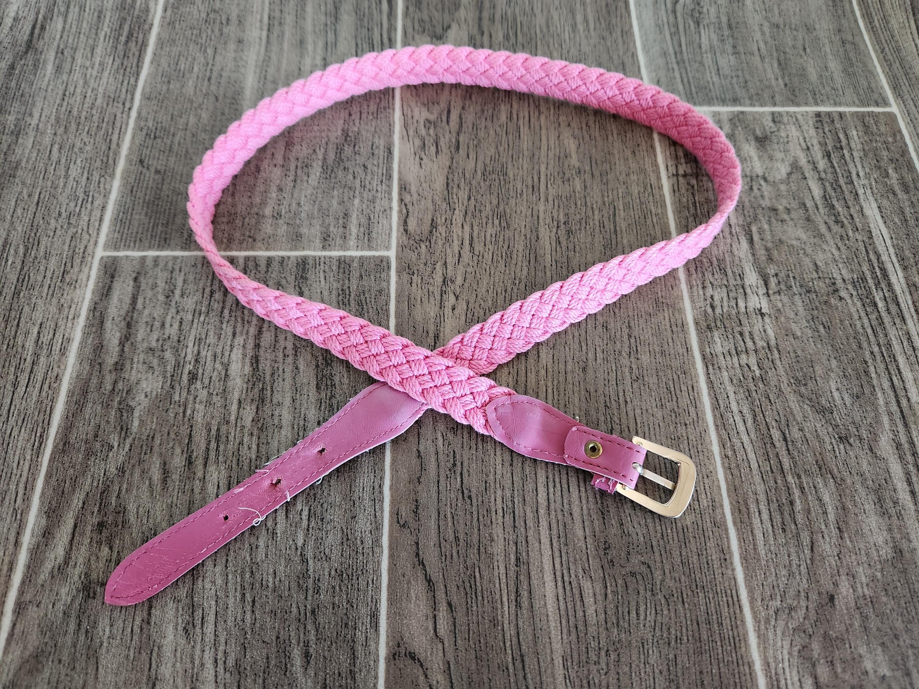 Vintage pink white braided chord belt Vintage 1980s Braided Cord Belt Pink S/M Deadstock Boho Soft  main image 2