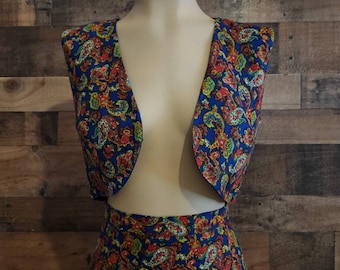 Vintage 1970's Maxi Skirt and Matching Vest | Floral Shirt and Vest Set | Hippie Skirt and Vest | ML