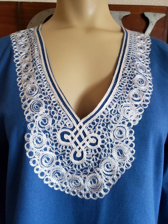 Vintage Embroidered Tunic Top | Blue Cotton Moroc… - image 2