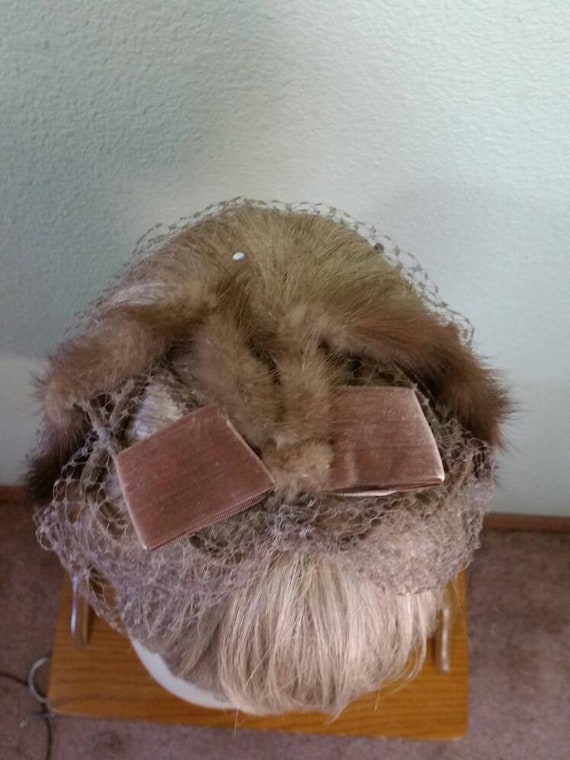 Vintage Mink Headpiece with Netting, 50's,  Mink … - image 7