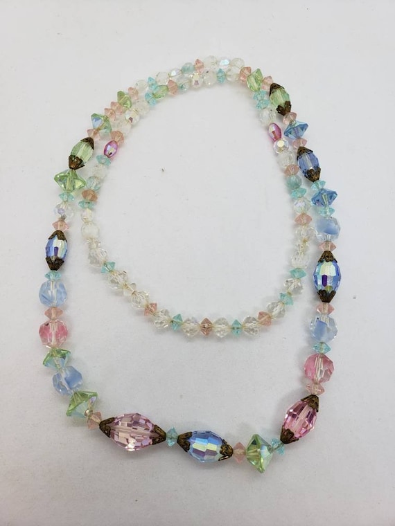 Vintage Crystal Necklace with Pastel Cut Crystal B