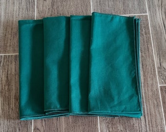 Vintage Dark Green Fabric Napkins | Set of 4 Hunter Green Fabric Napkins