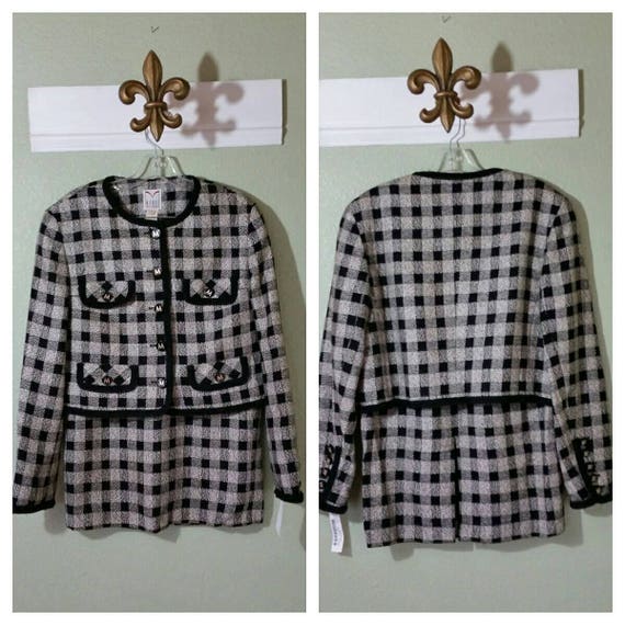 Vintage 1980's Plaid Skirt Suit by Mondi, Size 40
