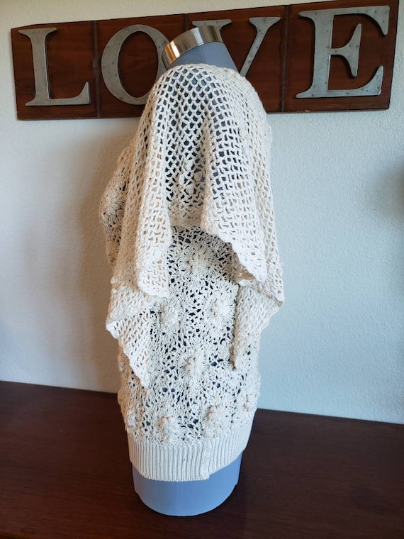 Vintage Crochet Sweater by Kyouko, Flutter Sleeve Boh… Gem