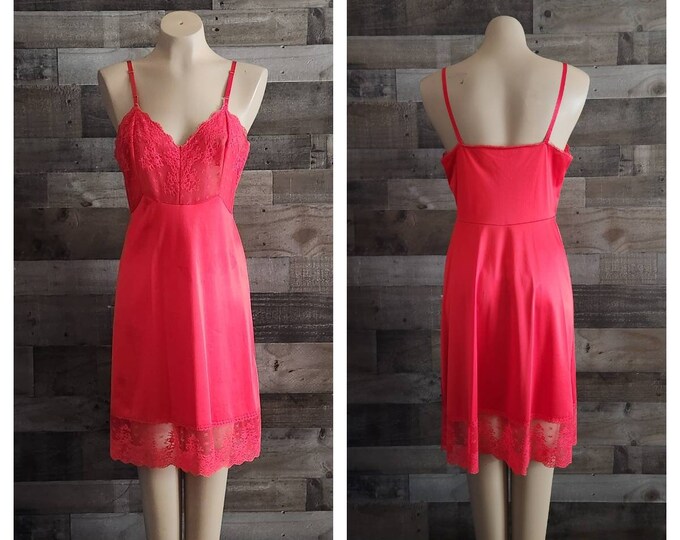 Vintage Red Nylon Full Slip With Wide Lace Trim Vanity Fair Red Full