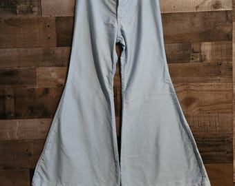 Vintage 1970's Extra Wide Bell Bottom Pants / Elephant Bell Bottom Pants - Brushed Cotton - Light Blue