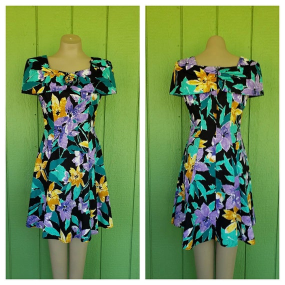 Vintage 1980's Summer Dress | Floral Summer Cockt… - image 1
