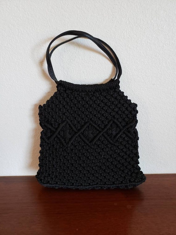 Vintage 1960's Black Thick Crocheted Handbag Purs… - image 1