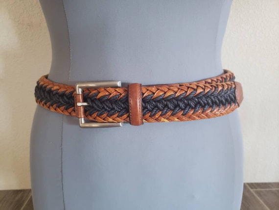 Vintage Braided Leather Belt | Brown Leather and … - image 1