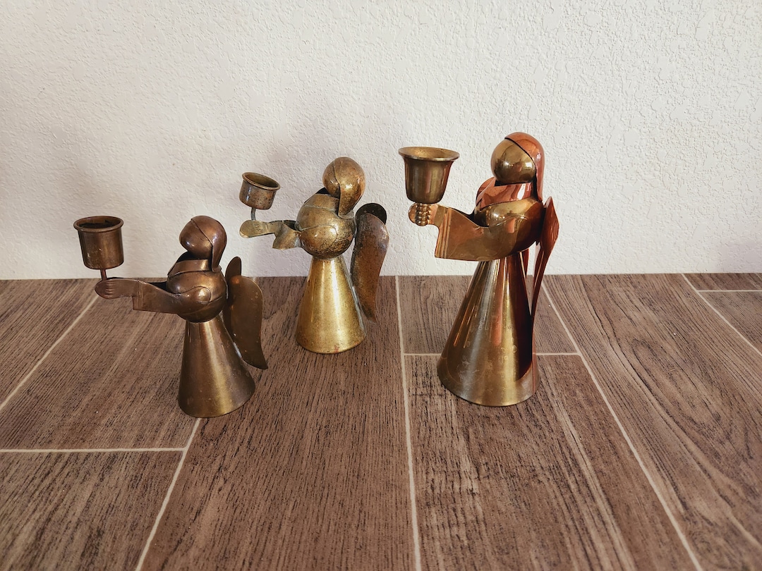 Vintage Brass and Copper Angel Candle Holders Christmas Etsy