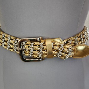 Vintage Metallic Gold Chain And Metallic Pleather Belt