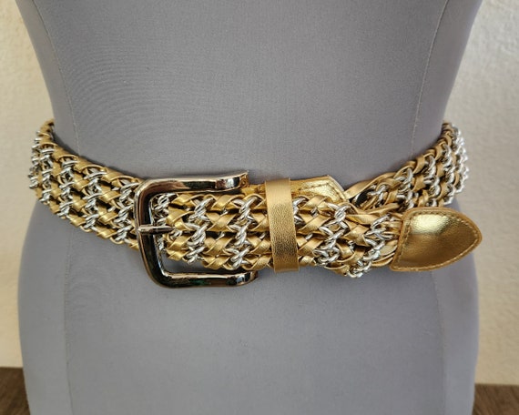 Vintage Metallic Gold Chain And Metallic Pleather… - image 1