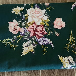 Vintage Floral Country Floral Fabric | Upholstery Fabric | Cranston Print Works | Green with Floral Bouquets | 54" X 102"