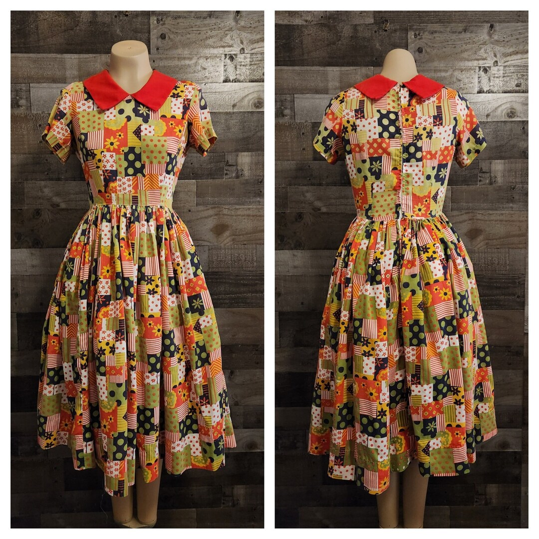 1950s full skirt cotton dress