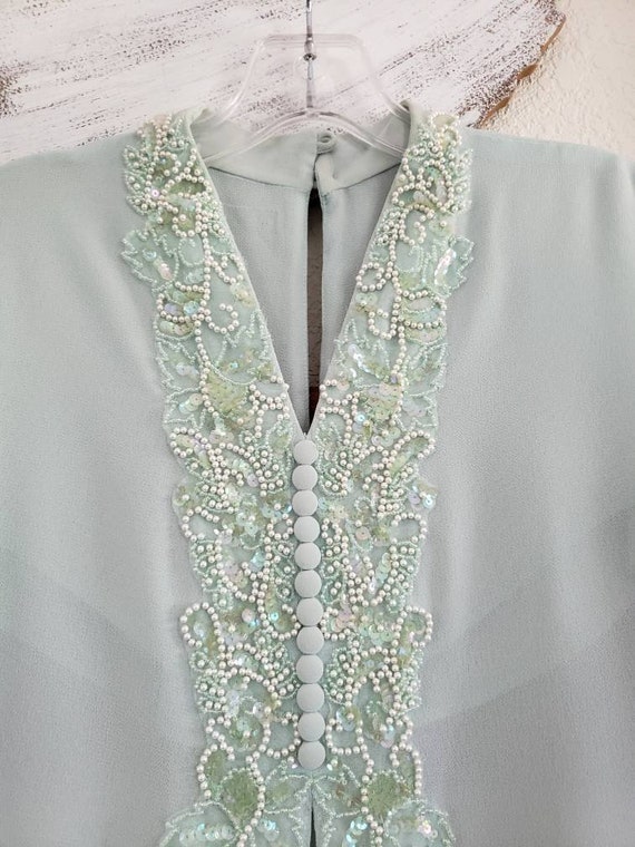 Vintage 1980's Pale Green Sheer Over Blouse, Bead… - image 2