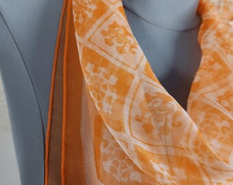 Foulard Carré Vintage Bedcrumb En Soie Orange - Léger, Transparent - Neuf Avec Défauts