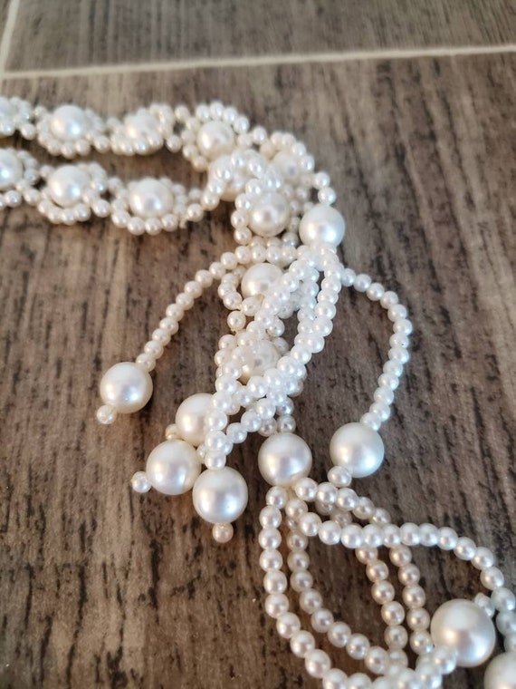 Vintage Woven Beaded Faux Pearl Necklace with Ope… - image 5