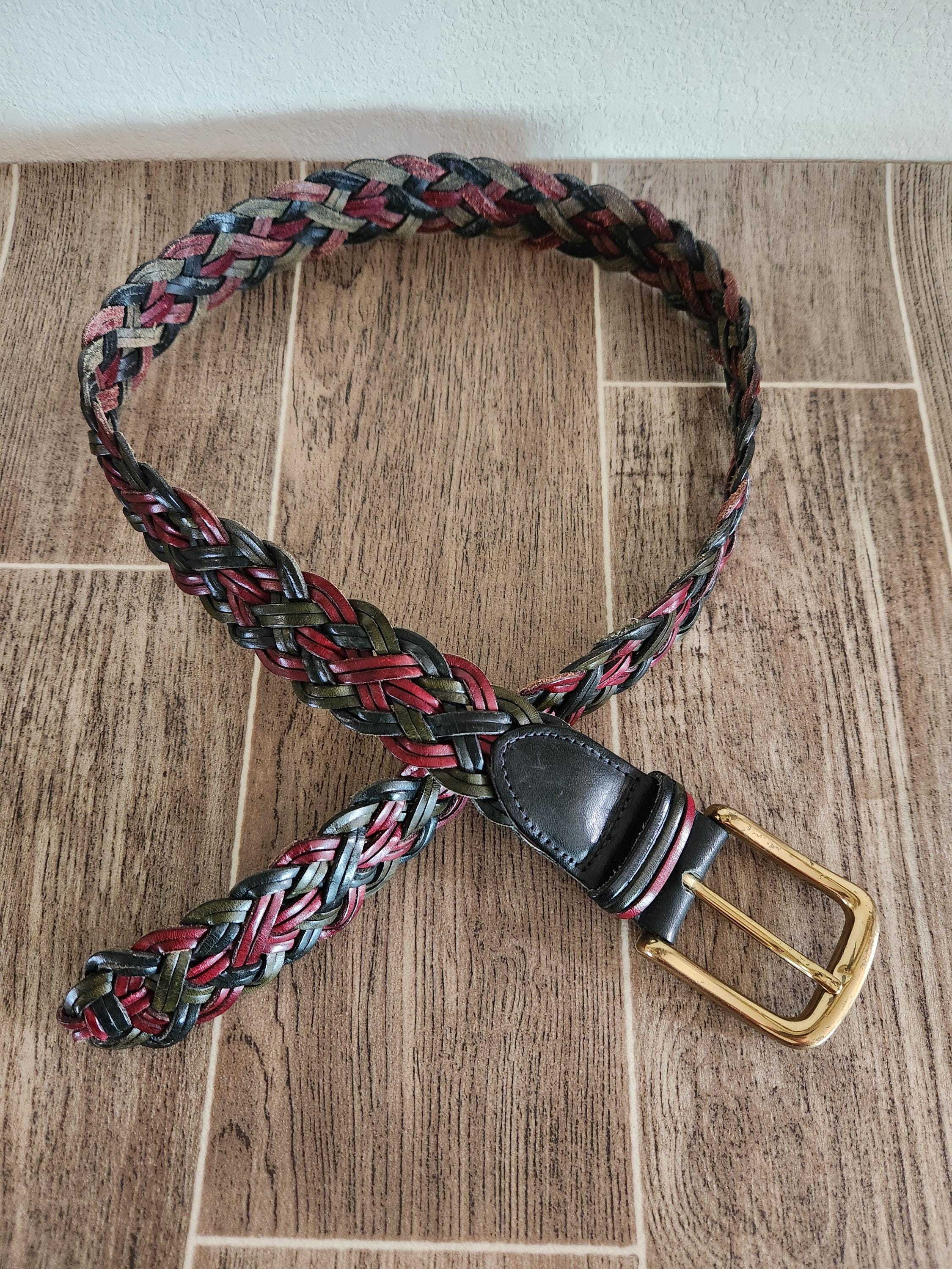 Vintage Lands End tan suede leather belt Western braided trim and buckle 90s Y2K Vintage 90s Warm Brown Braided Leather Western Belt – Idylwild main image 3