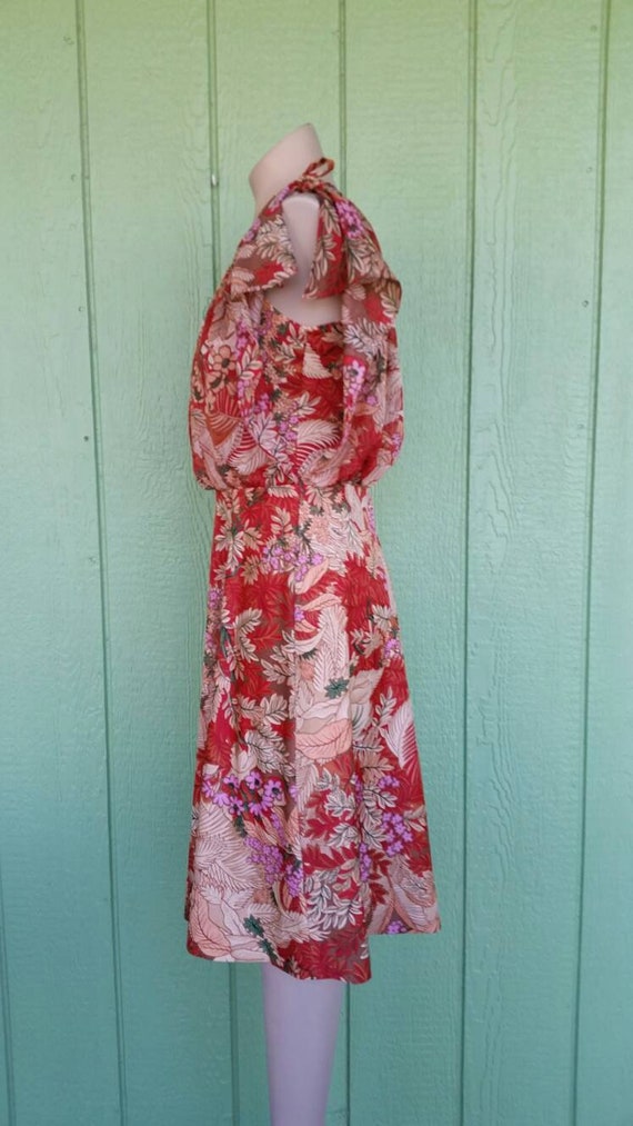 Vintage 1970's Peasant Style Dress, Polyester Flo… - image 4