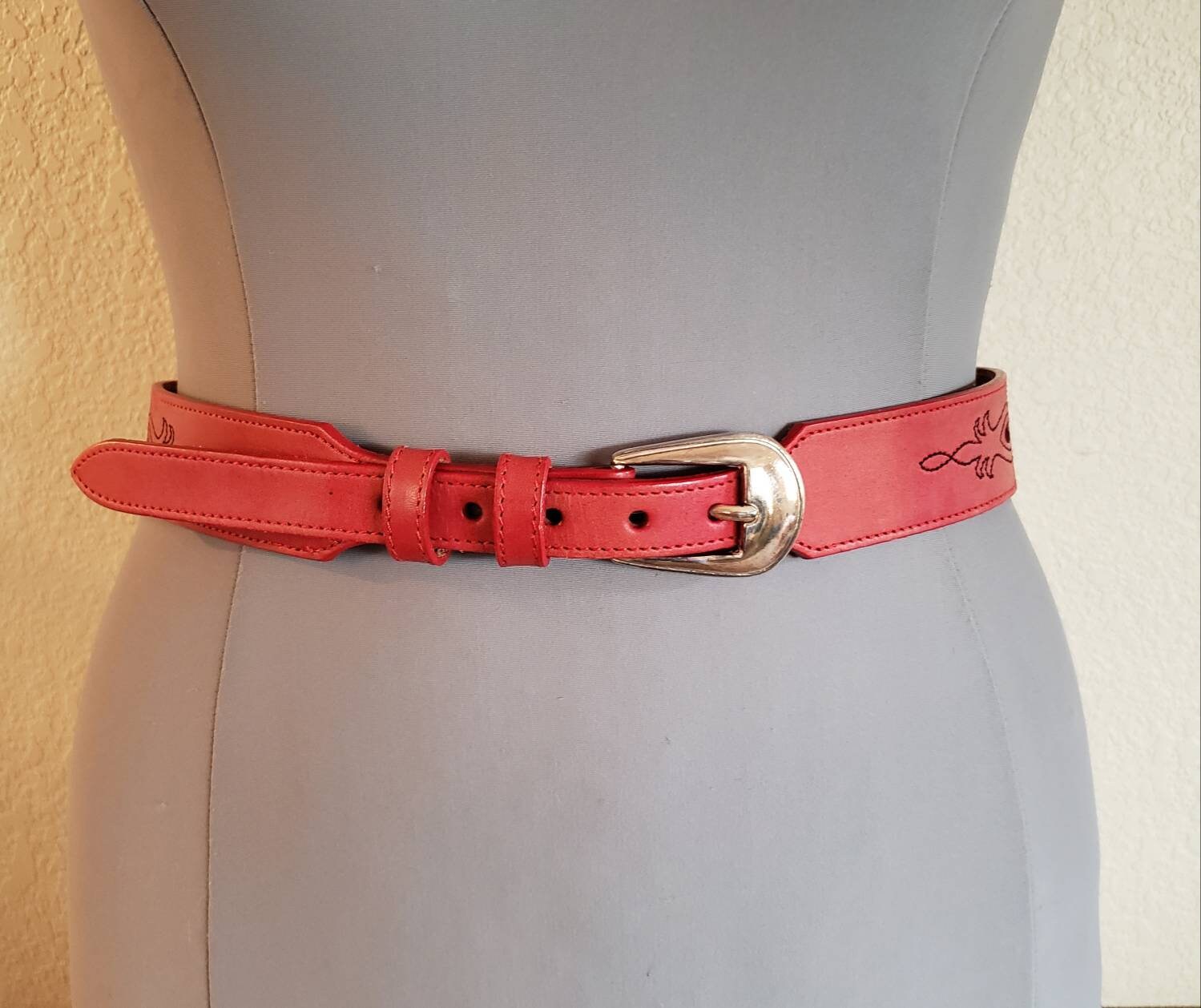 Vintage Red Leather Belt by Silver 