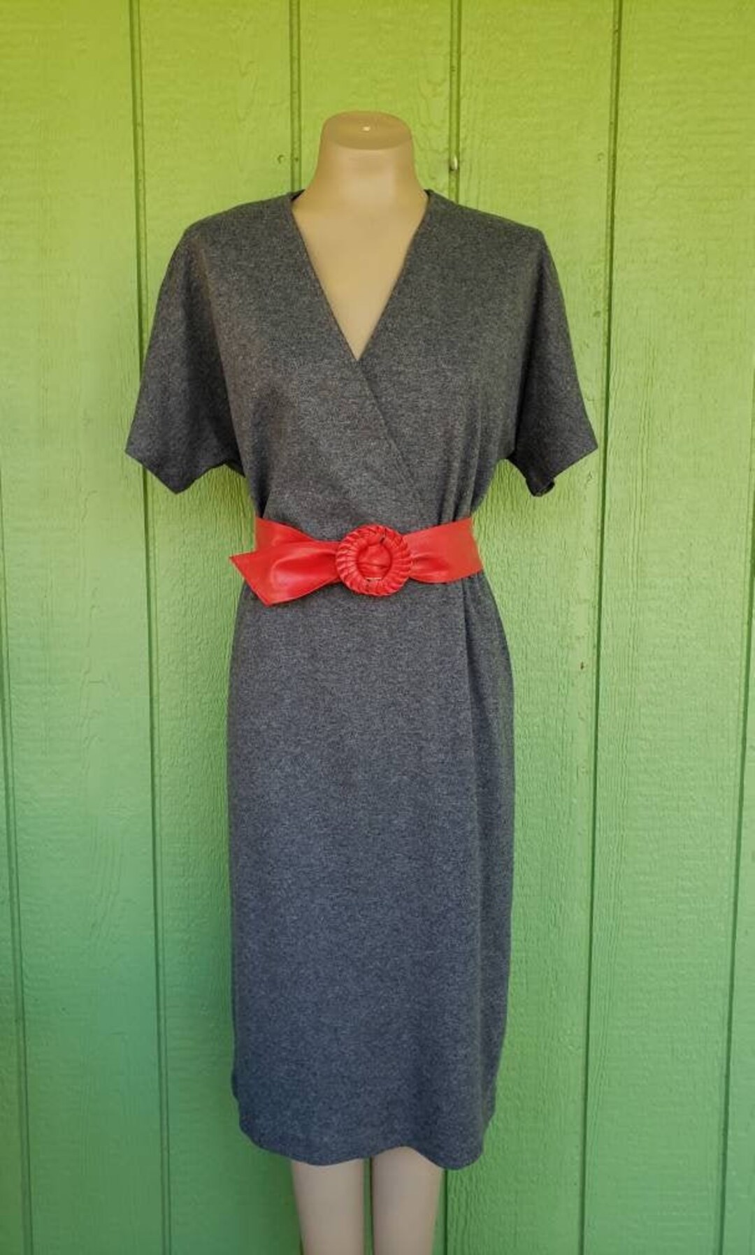 Vintage Gray Knit Faux Wrap Dress by C.G. II | Gray Acrylic