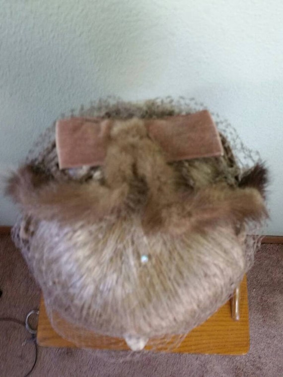Vintage Mink Headpiece with Netting, 50's,  Mink … - image 8