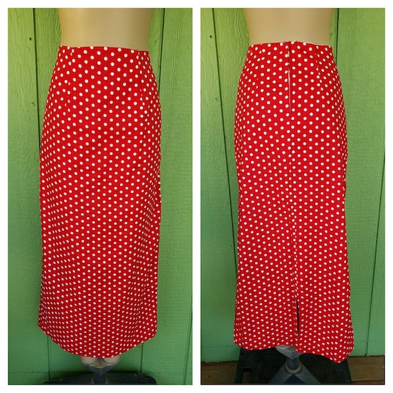 Vintage Red Polka Dot Long Straight Skirt | Handm… - image 1