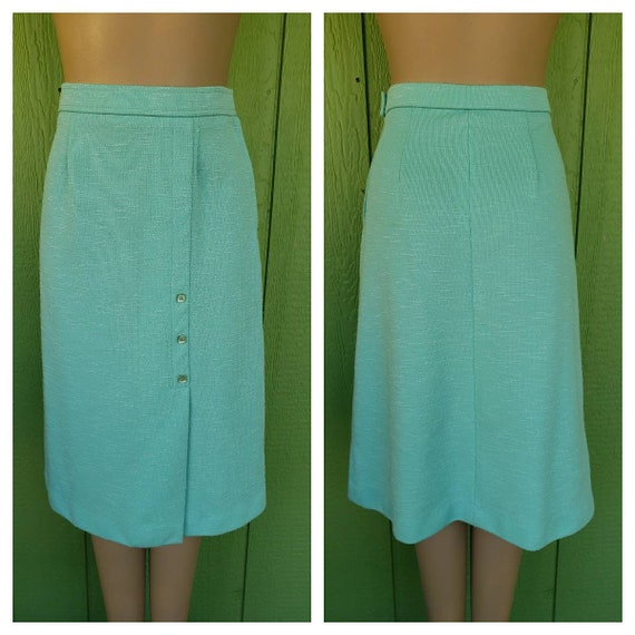 Vintage Turquoise Blue Knee Skirt by Graff | Text… - image 1