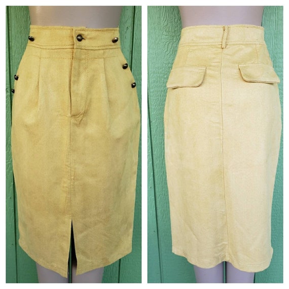 Vintage 1990's Faux Suede Knee Skirt | Yellow Sued
