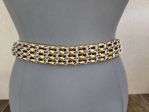 Vintage Metallic Gold Chain And Metallic Pleather… - image 3