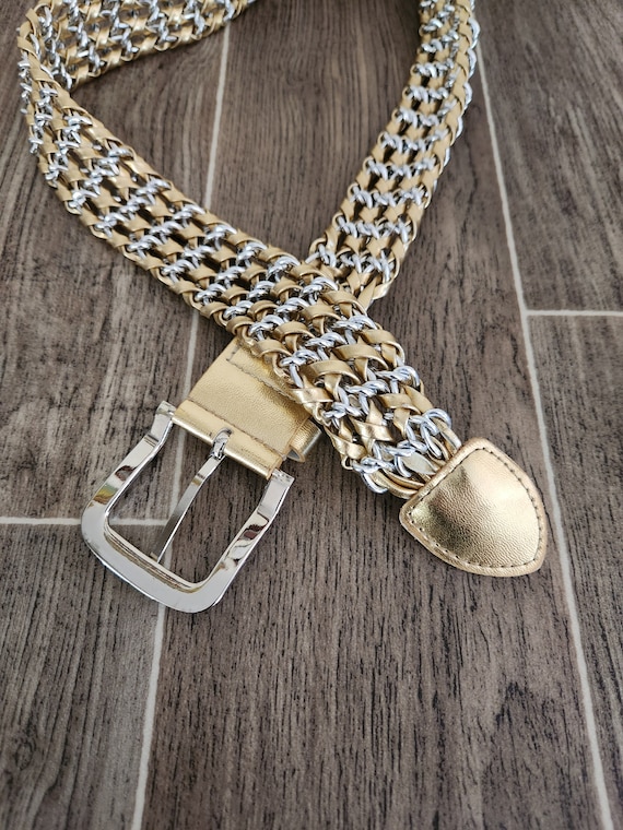 Vintage Metallic Gold Chain And Metallic Pleather… - image 8