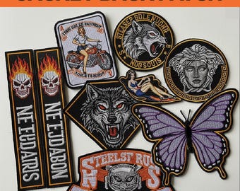 Patch personalizado para as costas da jaqueta, patch bordado grande, patch para motociclista, logotipo personalizado para coletes, para costurar ou passar a ferro, patch para clube de motociclistas