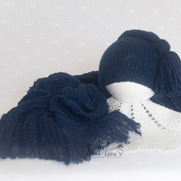 Nouveau-né Photo Prop, nouveau-né enrouler ensemble, bleu marine, bonnet pour nouveau-né, chapeau de stockage pour nouveau-né, chapeau de gland pour nouveau-né, garçon nouveau-né, bonnet pour nouveau-né et Wrap