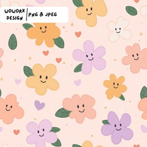 Kawaii Pastel Flower Seamless Pattern | Cute Digital Paper for Stickers, Fabric & Scrapbooking