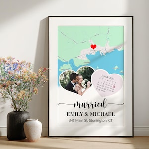 Personalisierte Hochzeitsortkarte, benutzerdefinierte Verlobungs- und Heiratsdatumskunst, Geschenk für Brautpaare, Hochzeitsdatums-Andenken, Hochzeitsjubiläumsgeschenk