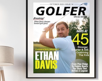 Custom Golf Magazine Cover,Personalized Golf Gift for Him,Golf Lover Present,Unique Golfer Present,Dad Gifts, Birthday, Retirement Gift Idea