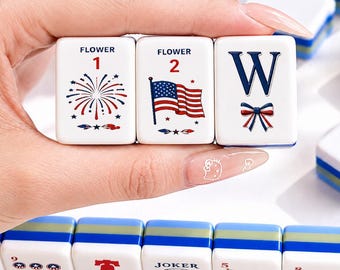 American Mahjong Set 160 Tiles, USA Theme Acrylic UV Printed Mahjong Game, Patriotic 4th of July Mahjong with Jokers & Blanks