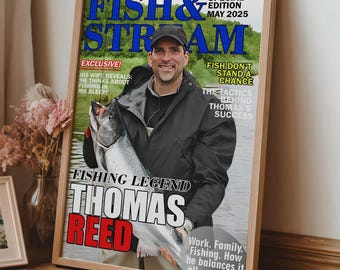 Custom Fishing Magazine Cover, Sportsman Magazine Cover, Fishing Dad Gift, Humorous Fisherman Gift, Gifts for Men Who Fish, Fishing Gift