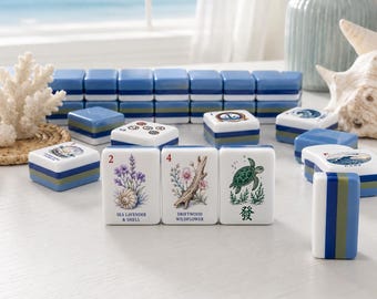 Coastal Lighthouse American Mahjong Set, 160 Acrylic Mahjong Tiles, Nautical Ocean Theme Game with Flowers Jokers & Blanks