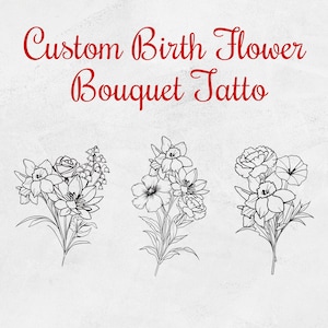 Custom Birth Flower Bouquet Tattoo Design, Personalized Floral Tattoo, Family Birth Month Flower, Up to 10 Flowers, Digital Download
