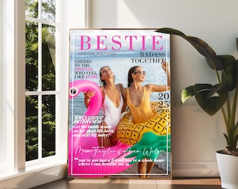 Custom Bestie Magazine Cover,Personalized BFF Gift,Custom Portrait for Her,Unique Friendship Poster,Birthday Keepsake,Digital Download