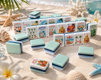 Beach Vacation American Mahjong Set, Acrylic Mahjong Tiles, Beach Vacation Mahjong, Custom Tile Back, UV Printed Mahjong Set, 152/160 Tiles