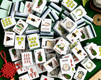 Sports Themed American Mahjong Set | Golf Tennis Pickleball Tile 160-Piece Full Set, UV Printed Mah Jong Tiles for Game Night Gift