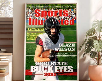 Custom Sports Magazine Cover, High School Sports Portrait, Sports Magazine Art, Personalized Gifts, Football, Baseball Poster Printable