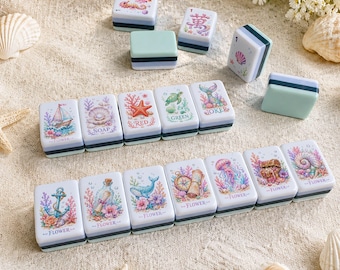 Mermaid Ocean American Mahjong Set, Acrylic Mahjong Tiles, Seashell Coral Mahjong, Pearl Beach Mahjong Gift, Custom Tile Back, 152/160 Tiles